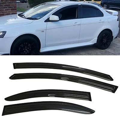 Smoke Tinted Window Sun Rain Visors Vent Guard Shade Compatible with Mitsubishi Lancer Evo Sedan 2008-2017