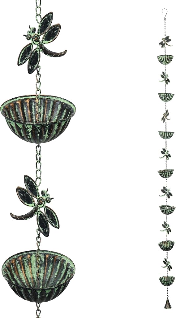 Alpine Corporation QES142HH Metal Hanging Dragonfly Chain Rain Catcher, Stylish Decor for Garden, Patio, Lawn, 74" H