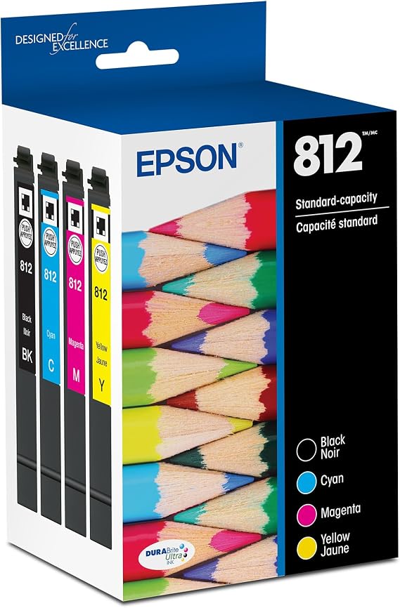 Epson 812 Genuine Ink Cartridge Black and Color Combo Pack T812120-BCS | Works With WorkForce Pro WF-7310 WF-7820 WF-7840 EC-C7000 Printers