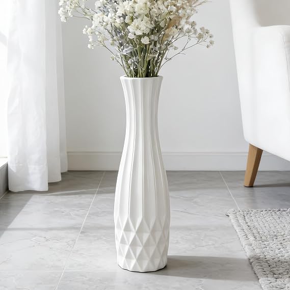 White Tall Floor 24" / 60 cm Vase,Ceramic Large Vase for Living Room, Office, Bedroom, Modern Home Decor, Decorative Flower for Wedding Centerpieces, Pampas Grass