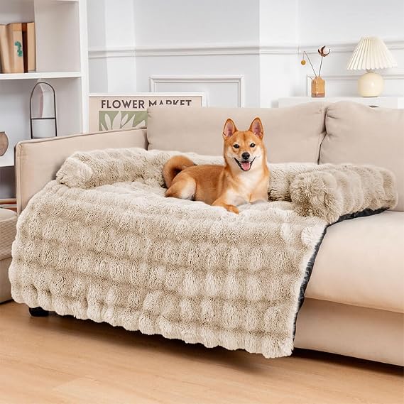 FUNNY FUZZY Dog Couch Bed, Calming Luxurious Large Pet Sofa Cover Washable