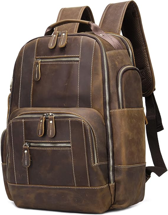BOSTANTEN Leather Backpack for Men, 15.6 inch Laptop Backpack Large Capacity Business Travel Bag Vintage Shoulder Daypacks