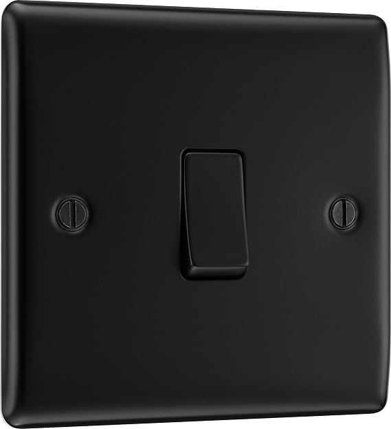 BG Electrical Single Wall Light Switch, 2 Way, Raised and Slim Profile, Round Edges, Nexus Metal, Matt Black, 20A, 16AX, NFB12
