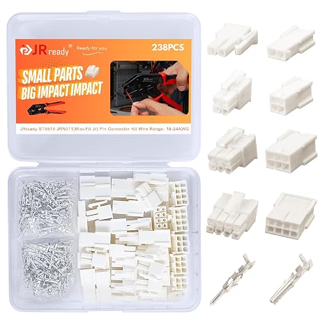 JRready Mini-Fit Jr Pin Connector Kit 2Pin 4Pin 6Pin 8Pin Wire Automotive Electrical Male Female Connector 18-24AWG Terminals Pin and Sockets Molex 4.2mm Pitch 238Pcs ST6519