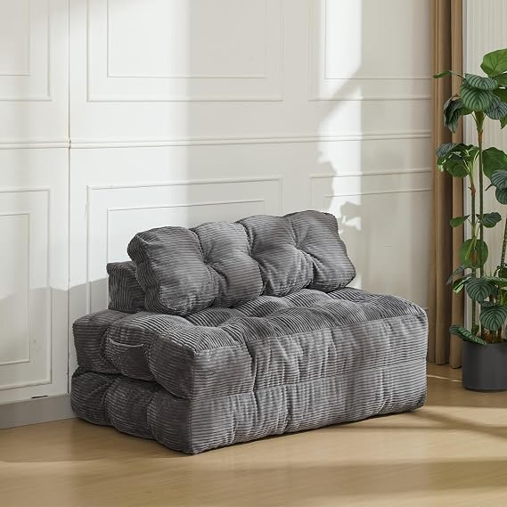 3-in-1 Folding Sofa Bed, Convertible Single Futon Couch Bed with Back Support and Pillow, Portable Fold-Out Chair Bed for Living Room and Bedroom Lounge