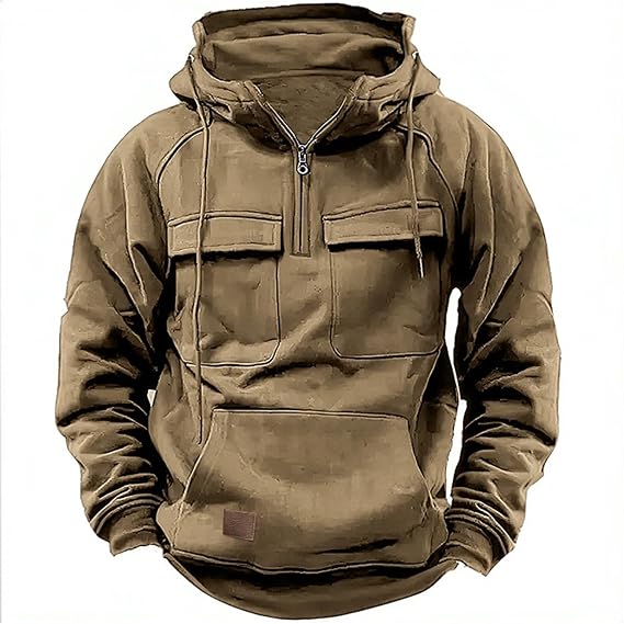 Men Sweatshirt Quarter Zip Cargo Pullover Hoodies Workout Gym Sports Running Outdoor Jackets