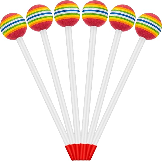 Chalyna 6 Pcs Lollipop Drum Mallets for Kids, Soft Foam Head Rainbow Sticks