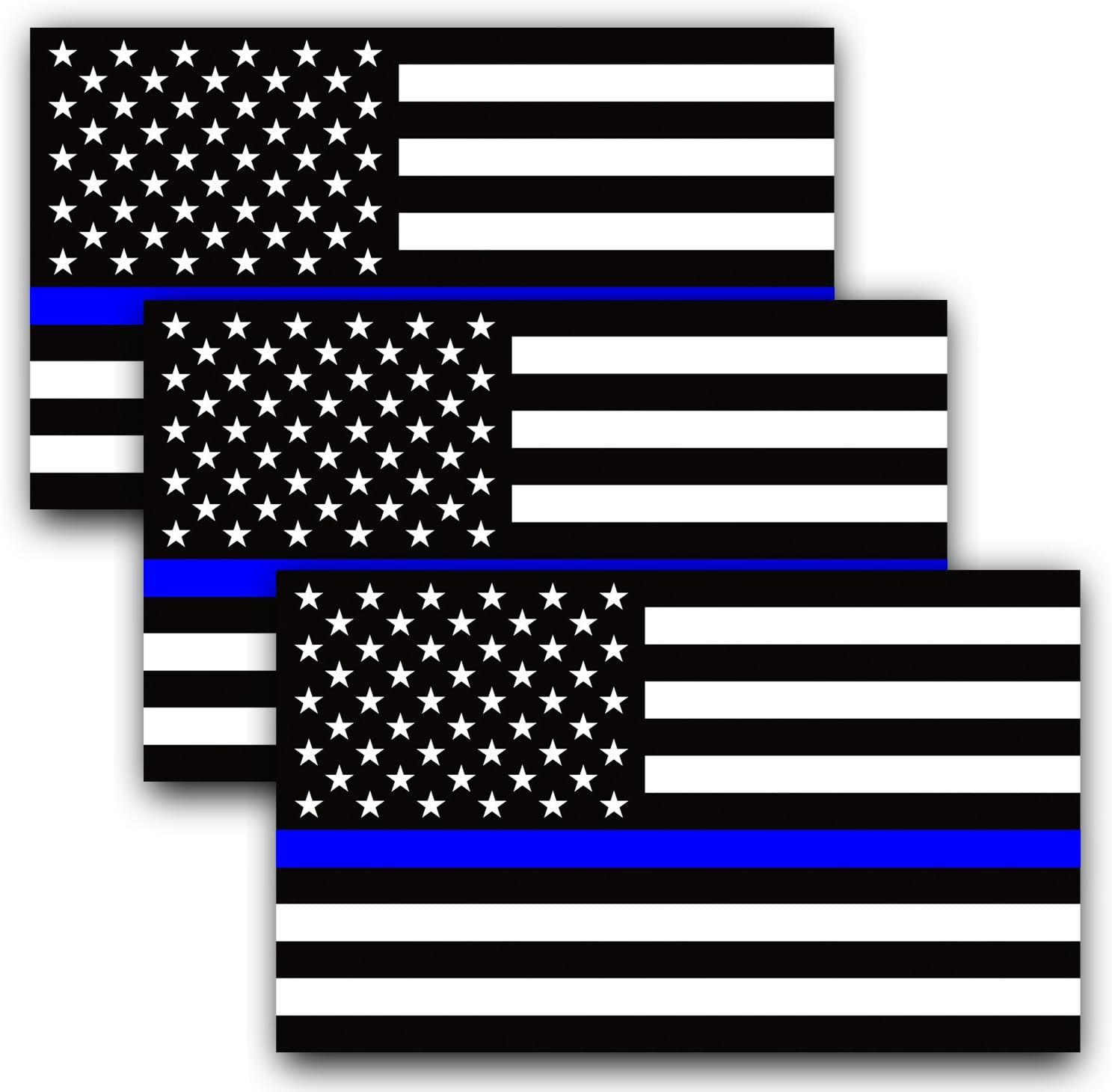 ANLEY 5 X 3 inch Thin Blue Line US National Flag Decal - Black White and Blue Reflective Stripe American Flag Car Stickers - Support Police and Law Enforcement Officers 3 Pack