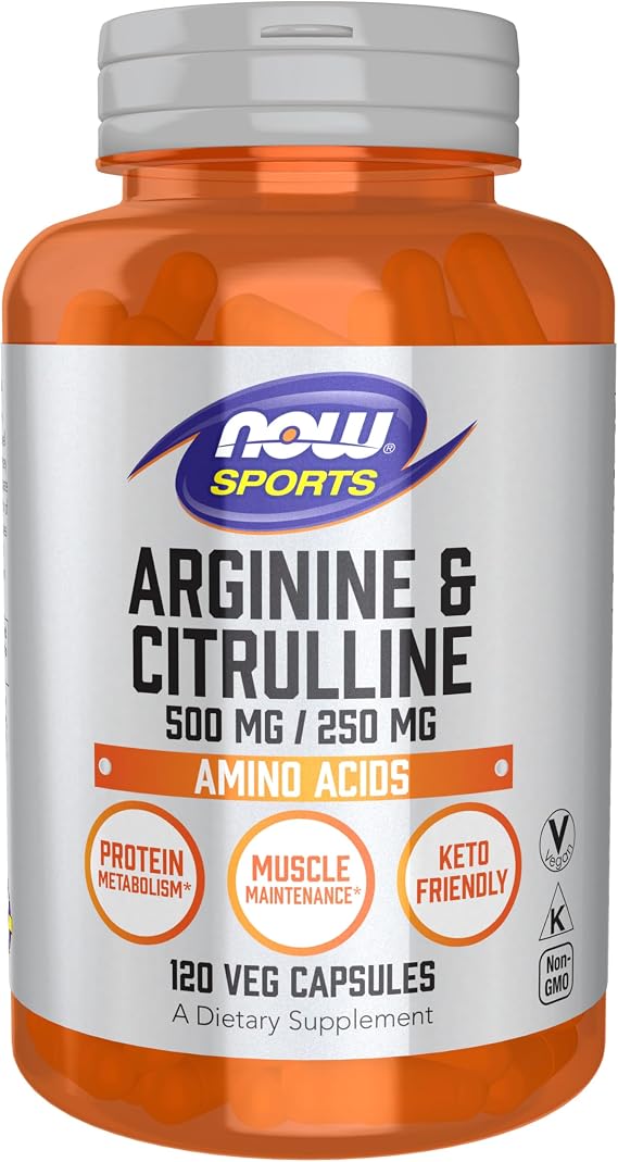 NOW Sports, Arginine & Citrulline 500 mg/ 250 mg, Amino Acids, 120 Veg Caps