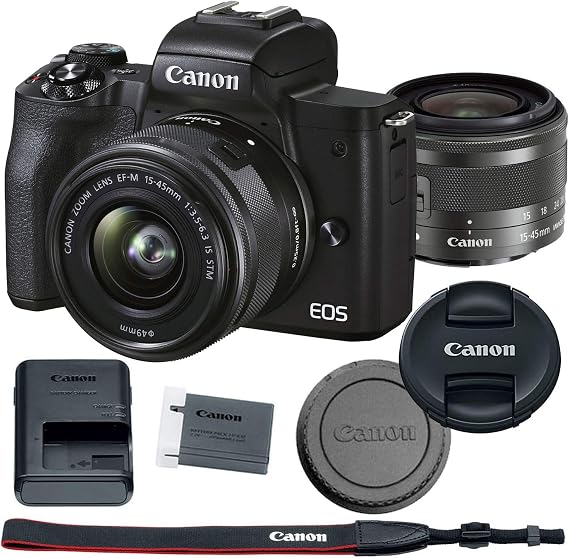 Canon EOS M50 Mark II Mirrorless Digital Camera Bundle + 15-45mm Lens (Black) - 4728C006