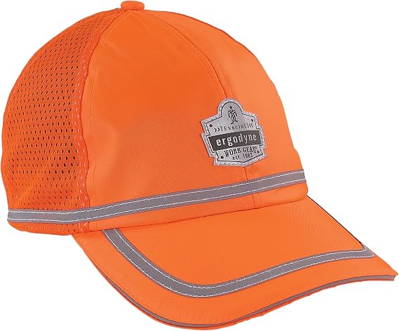 Ergodyne GloWear 8930 High Vis Baseball Hat, Breathable Mesh Paneling, Reflective Trim for Enhanced Visibility,Orange
