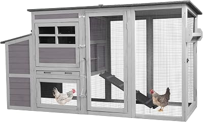 AIVITUVIN Chicken Coop for 4-6 Chickens with Wheels Chicken House with Large Run Portable Hen House Nesting Box, Metal Pull Out Tray