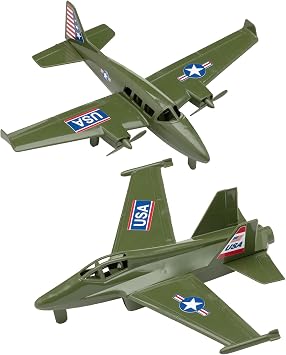 TimMee Prop Plane and Fighter Jet - 2pc OD Green Plastic Army Men Air Support