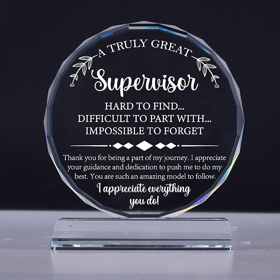 Supervisor Appreciation Gifts Exquisite Crystal Plaque with Gift Box Packaging, Christmas Thank You Retirement/Birthday Gifts for Supervisors/Leader Office Decor Plaque