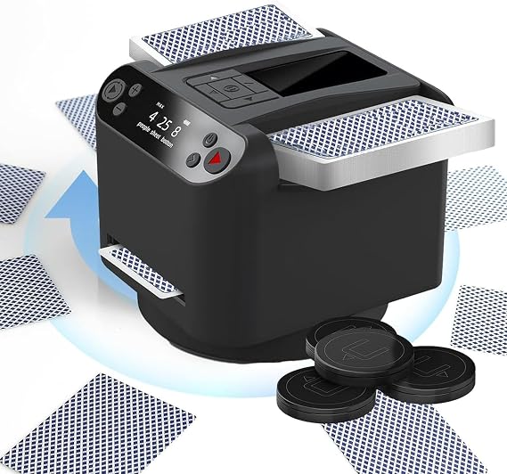 2-in-1 Automatic Card Shuffler and Dealer Machine, 360° Rotating Card Dealer,Playing Card Dispenser with 4 Wireless Dealer Buttons for Texas Holdem, Uno Card Game, Blackjack,A