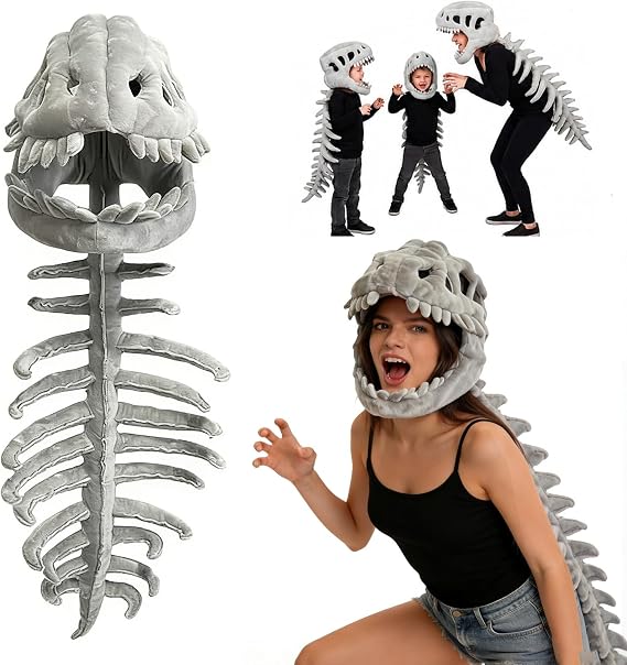 Dinosaur Skeleton Costume Realistic Dino Plush Skeleton Mask Spine 3D Spinosaurus Plush Dino Costume Adult