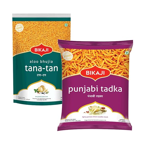Bikaji Tana-Tan Aloo Bhujia 400g & Punjabi Tadka 200g Combo | Authentic Indian Namkeen Snacks | Crunchy Tea-Time Snack, Bar Snack & Party Mix | Savory & Spicy Munchies for Sharing & Everyday Snacking