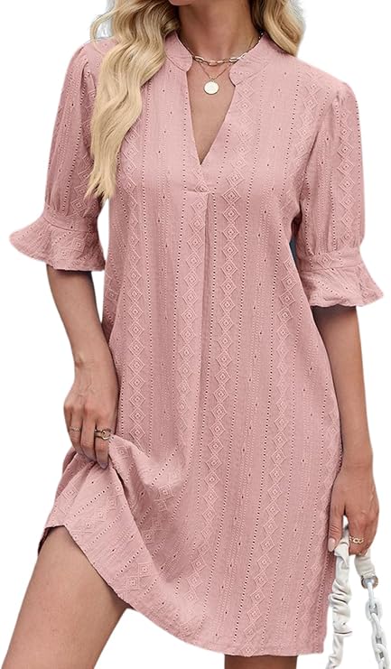 PerZeal Shirts Dress for Women V Neck Short Sleeves Casual Flowy Summer Beach Vacation Shifts