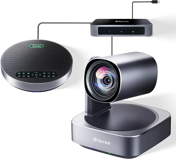 All-in-One PTZ 4K Conference Room Camera System with Bluetooth Speakerphone 12X Optical Zoom HDMI Wide View Angle Lens Works with Zoom Webex for Large Meeting Room