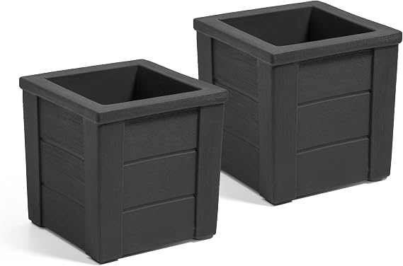 Step2 Lakewood Planter Box 2-Pack, Resin Outdoor Window Box Planters, Self-Watering, Black