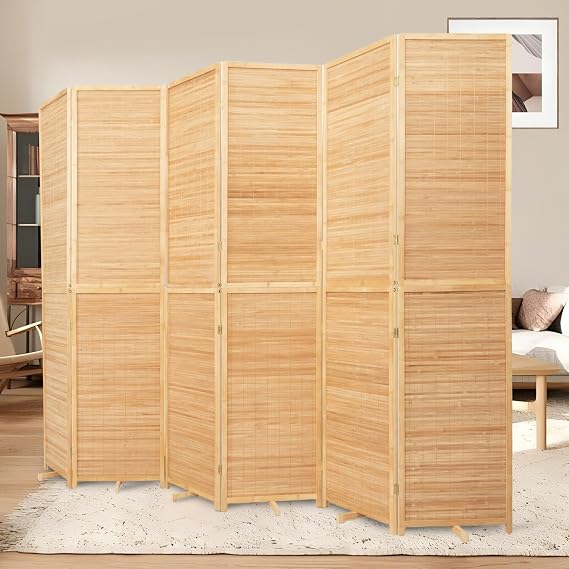 Bamboo Room Divider 6 Panel Wall Divider,Folding Screen W/Extra Stable Base