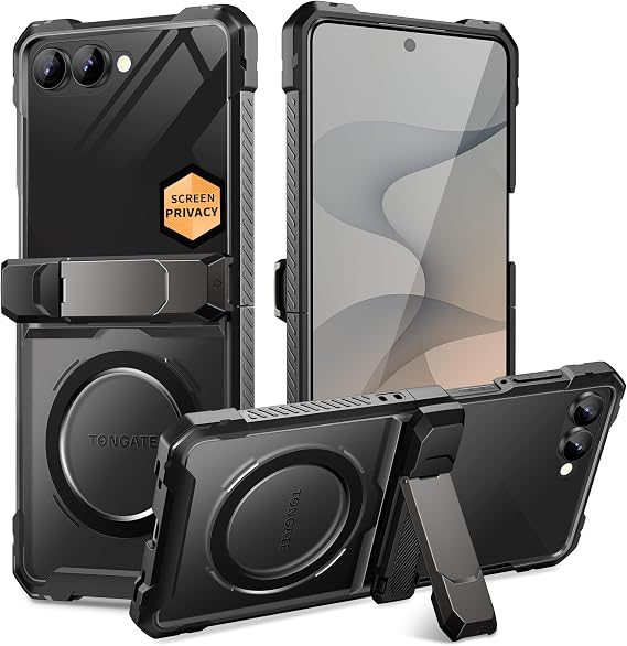 TONGATE for Z Flip 8 Case with Privacy Screen Protector, Translucent Black | Hinge Protector, Compatible with Magsafe, Translucent PC Back, Full-Body Military Protection for Samsung Galaxy Z Flip 8 Case