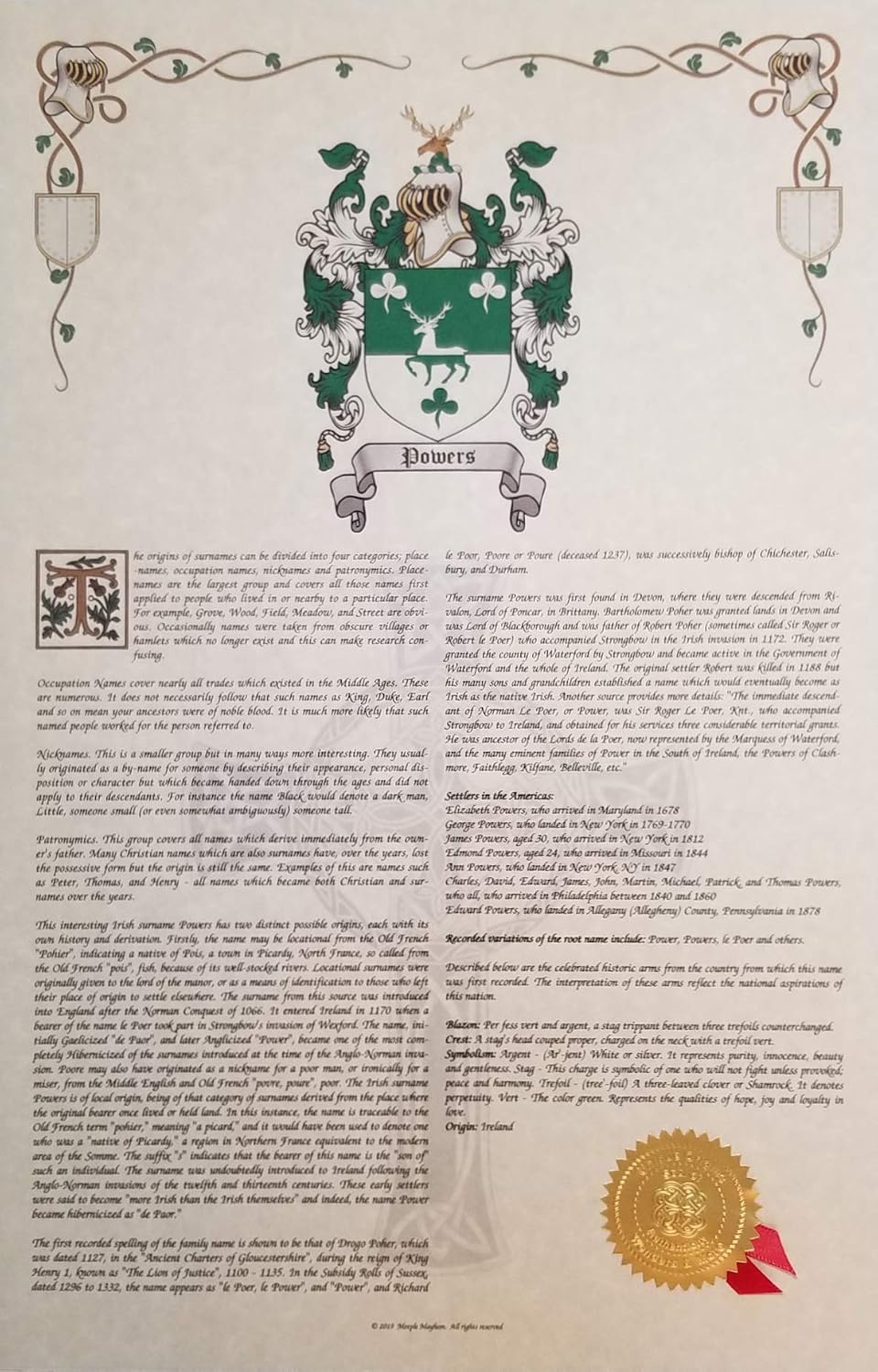McClure - Coat of Arms, Crest & History 11x17 Print - Surname Origin: Scotland