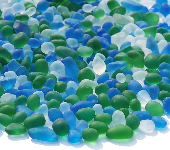 QYGL Sea Glass Stones - 2.9LB/46.4oz Green Mixed Frosted Glass Pebbles | Glass Gemstones Perfect for Aquarium Rocks, Fish Tank Gravel, Vase Fillers, Seaglass DIY Crafts, and Home Decor
