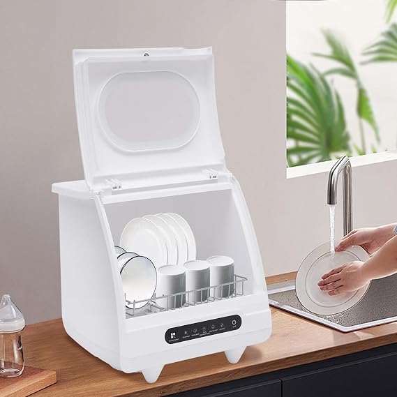 Portable Dishwasher Countertop, 1200W Mini Dish Washer with 360 Spray Rinse, 5 Washing Programes Table Top Dishwasher, Small Dish Washer for RV Apartment, Camping