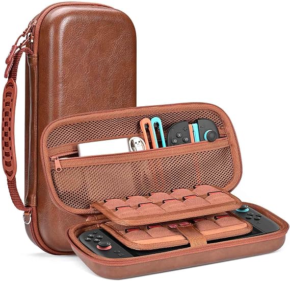 Younik Switch 2 Case, Hard EVA PU Leather Carrying Case for NS2 (Brown)