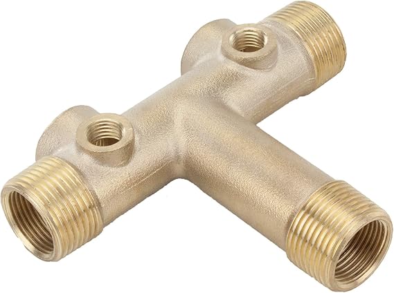 H2O PRO 4 Inch x 1 Inch Brass Tank Tee Cross with Multiple Ports, Connects Pump Water Line to Pressure Tank, Accepts Pressure Switch/Gauge and Snifter/Relief Valve - Model 148121