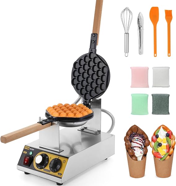 Dyna-Living Bubble Waffle Maker 1400W Commercial Bubble Waffle Iron | Non-stick Hong Kong Style Bubble Waffle Maker, Electric Bubble Egg Puff Waffle Machine, 180 Rotating, Classic