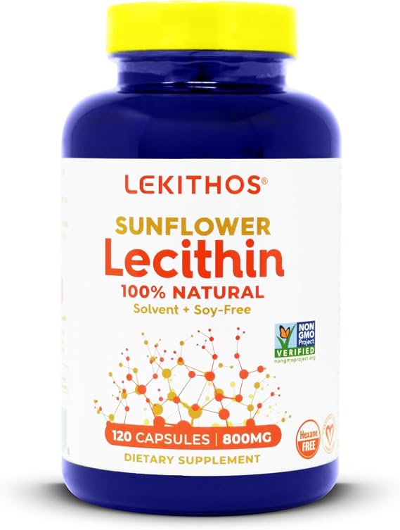 100% Natural Sunflower Lecithin Capsules | Solvent-Free | 800mg Per Capsule | Soy-Free, Gluten-Free, Vegan | Natural Lactation Support | Nervous System Support | 120 Vegetarian Capsules