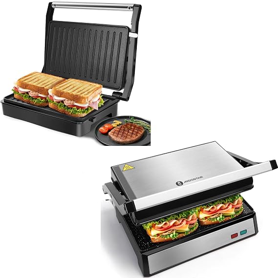 Aigostar Panini Press Sandwich Maker, Sandwich Press Grill with Non-Stick Coated Plates