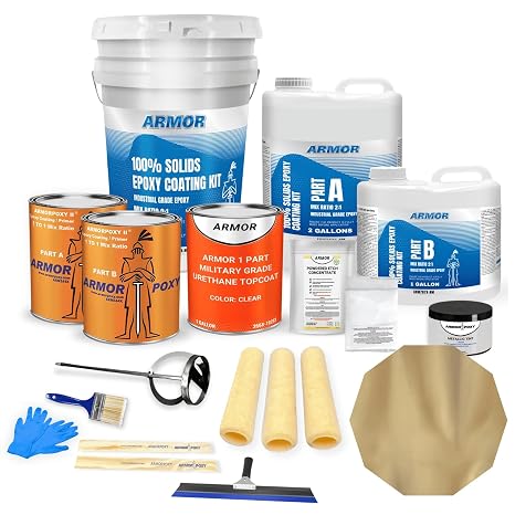 ArmorPoxy Metallic Epoxy Complete Floor Kit 100% Solids DIY Garage Floor Coating Customizable Colors & Designs Durable, High-Gloss Finish (Sandbar, 600 Sq Ft)