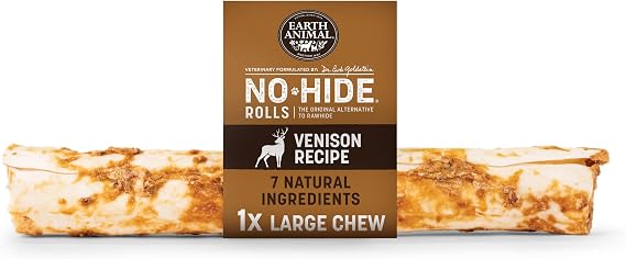 Earth Animal No-Hide® Venison Roll (1 Pack) – Long-Lasting Dog Chews – Natural Dog Treats for Large Dogs (>32 kg) – Easily Digestible, Supports Healthy Teeth & Gums – 100% Recyclable Packaging