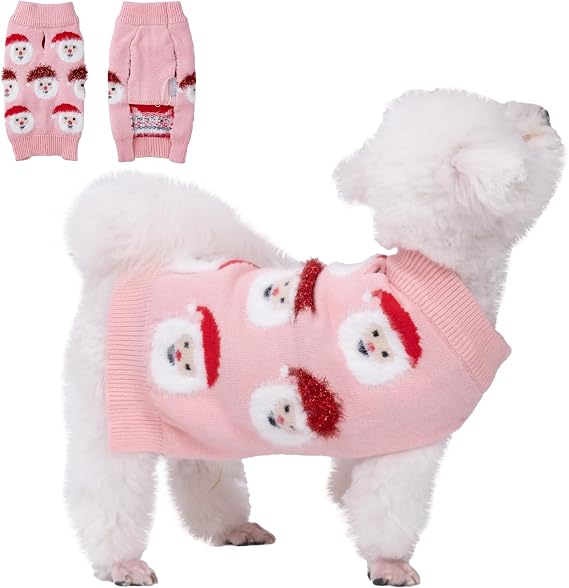 LUBOT NEW Ugly Christmas Sweaters for Puppy Cute Funny Wintertime and Holiday Parties Knitted Pullover Sweater Santa Small Dog Pink Large