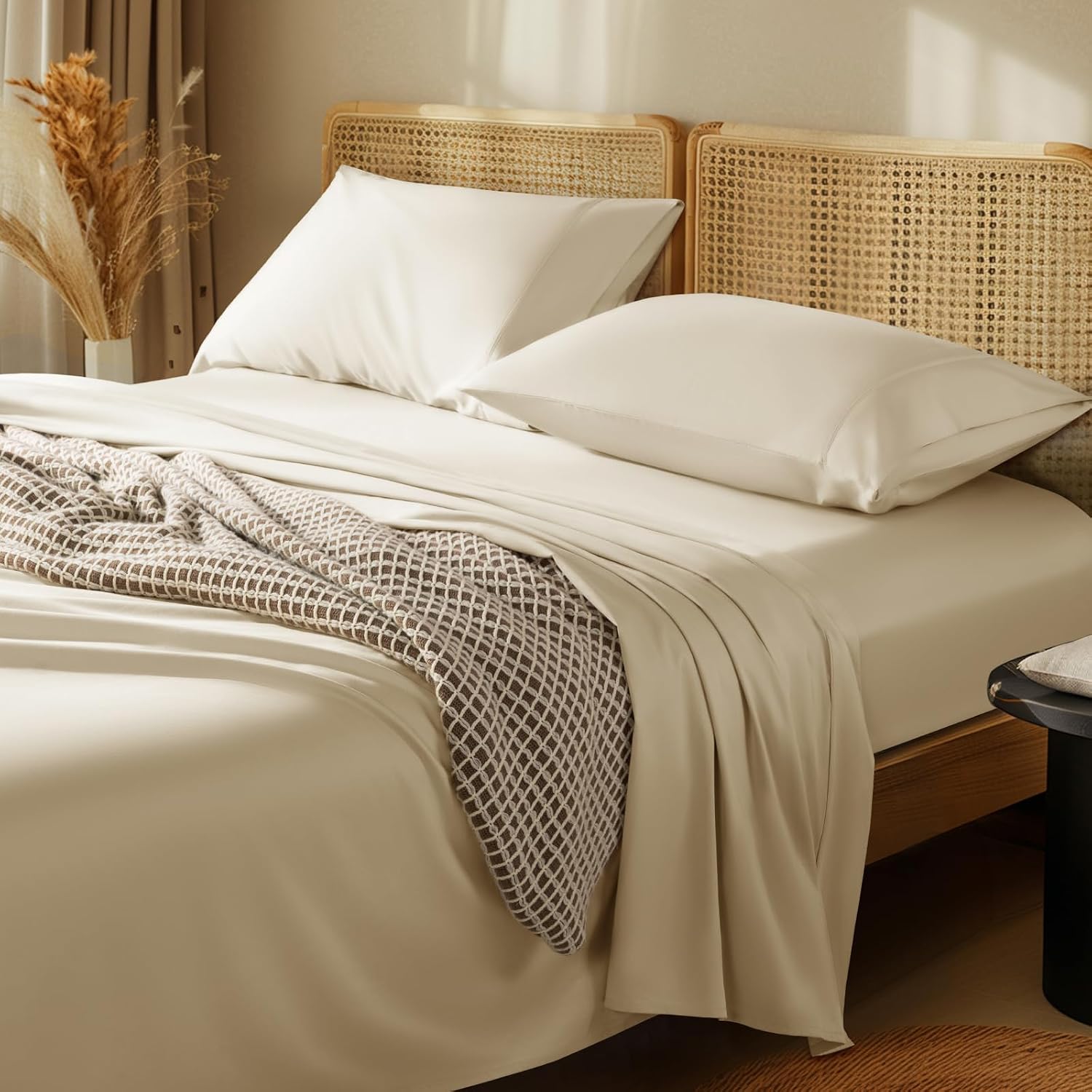 LBRO2M 1000 Thread Count 100% Egyptian Cotton Sheets Set King, 4 Piece Sets Bed Sheet Deep Pocket Sheet Set 16 Soft Comfortable All Season King, Linen