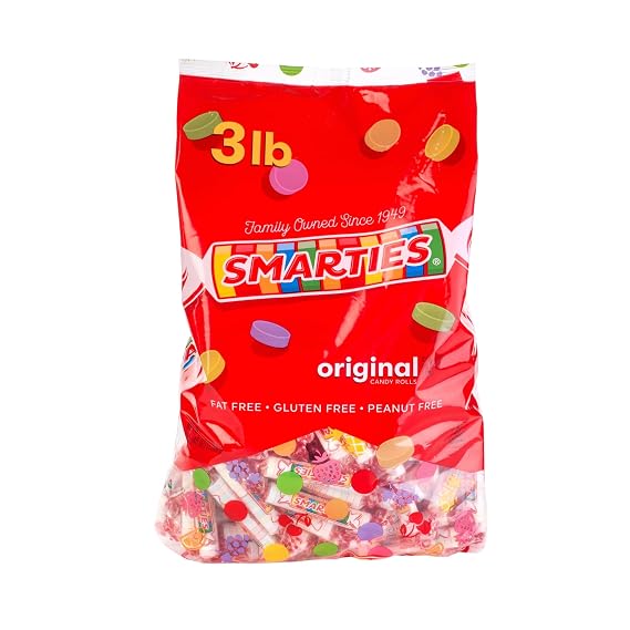 Smarties Candy Bulk Rolls Original Flavor, Gluten & Vegan Free, Classic Sweetness from Family Owned Company Since 1949, Peanut-Free & Dairy-Free, Perfect Halloween, 3 lb Bag