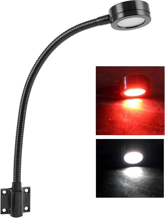 Marine Led White/Red Light, 20 inch gooseneck arm, dimmable Lamps, Flexible Reading Chart Light for Boat, Rv, Caravan (110V)