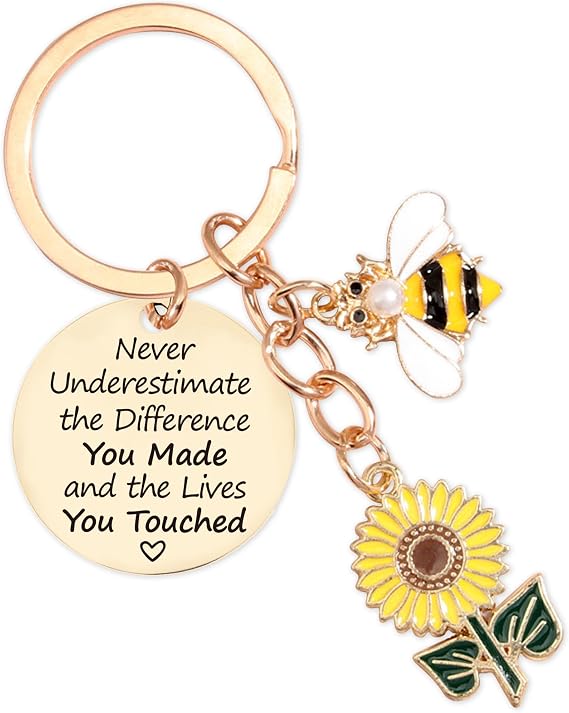 Inspirational Sunflower Bee Keychains Gifts - Motivational Uplifting Quotes Encouragement Appreciation Keychain for Women Men