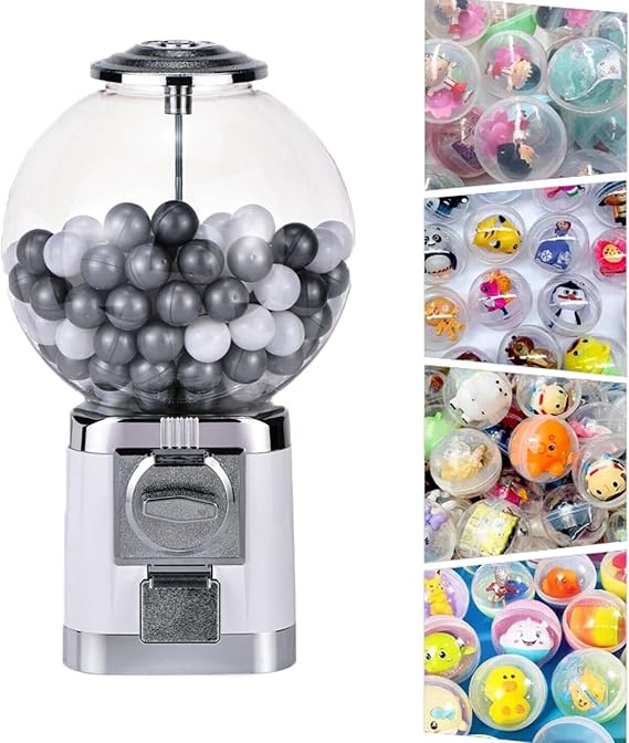 Vending Machine, 18.11" Big Bubble Gumball Machine Lockable Candy Gumball Dispenser Machine Large Capacity Toy Vending Machine for 1.26inch Ball,Grey