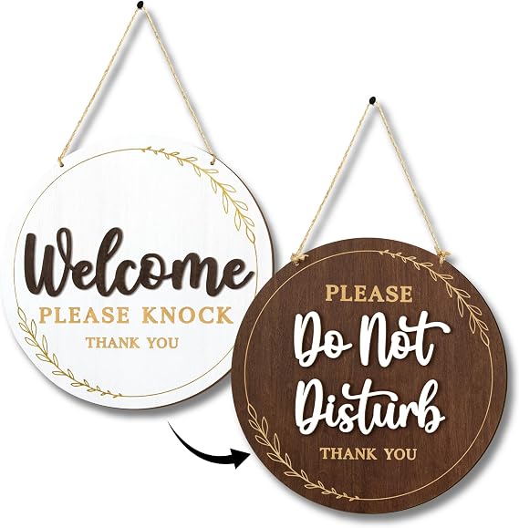 Woodamore Do Not Disturb Door Hanger Sign - Funny Do Not Disturb Sign For Office Door, Welcome Please Knock Signs For Doors Changeable, Busy Signs For Bedroom Wall Decor