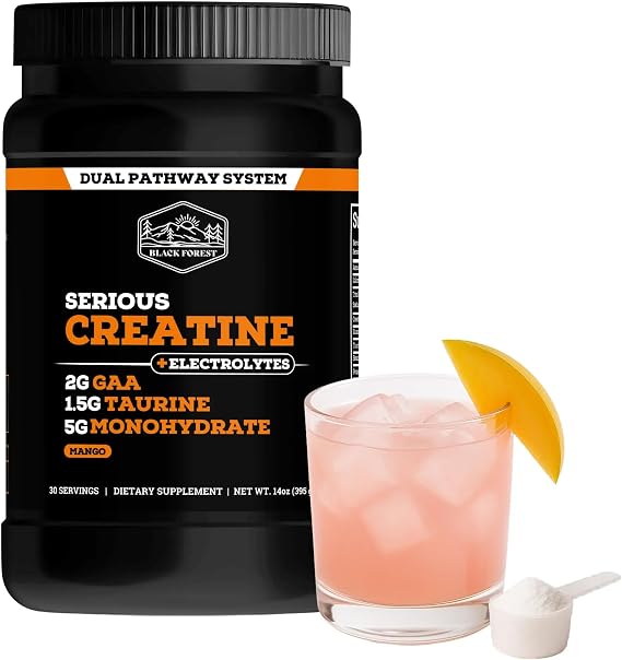 Black Forest Creatine Electrolyte Powder 5g Creatine Monohydrate with Electrolytes for Hydration, Muscle Recovery & Strength Support Mango Flavor Pre & Post Workout Supplement, 30 Servings