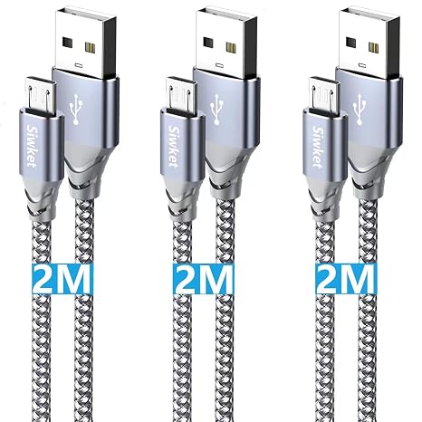 Micro USB Cable 3Pack 2M Braided USB A to Micro Charge Cable Android Charger Cable Data Sync Cord for Samsung Galaxy J7,S7,S6,Kindle Fire,Fire HD Tablets,PS4 Controller,Sony,HTC,LG,Moto,Huawei