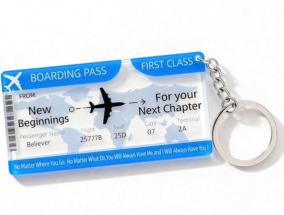 Crystal First Class Boarding Pass Keychain Inspirational New Beginnings Next Chapter Graduation