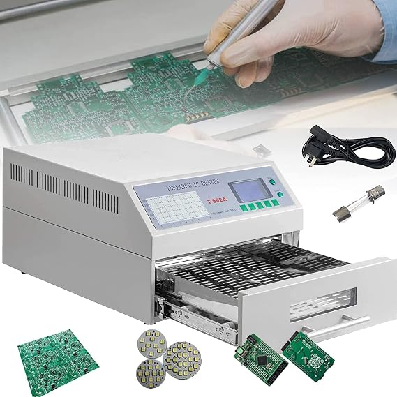 Reflow Oven Soldering Station 1500W T962A Automatic Reflow Soldering Machine 300 X 320 Mm Professional Infrared Heater Welding Machine with Hot Air Circulation for PCB SMT Solderi