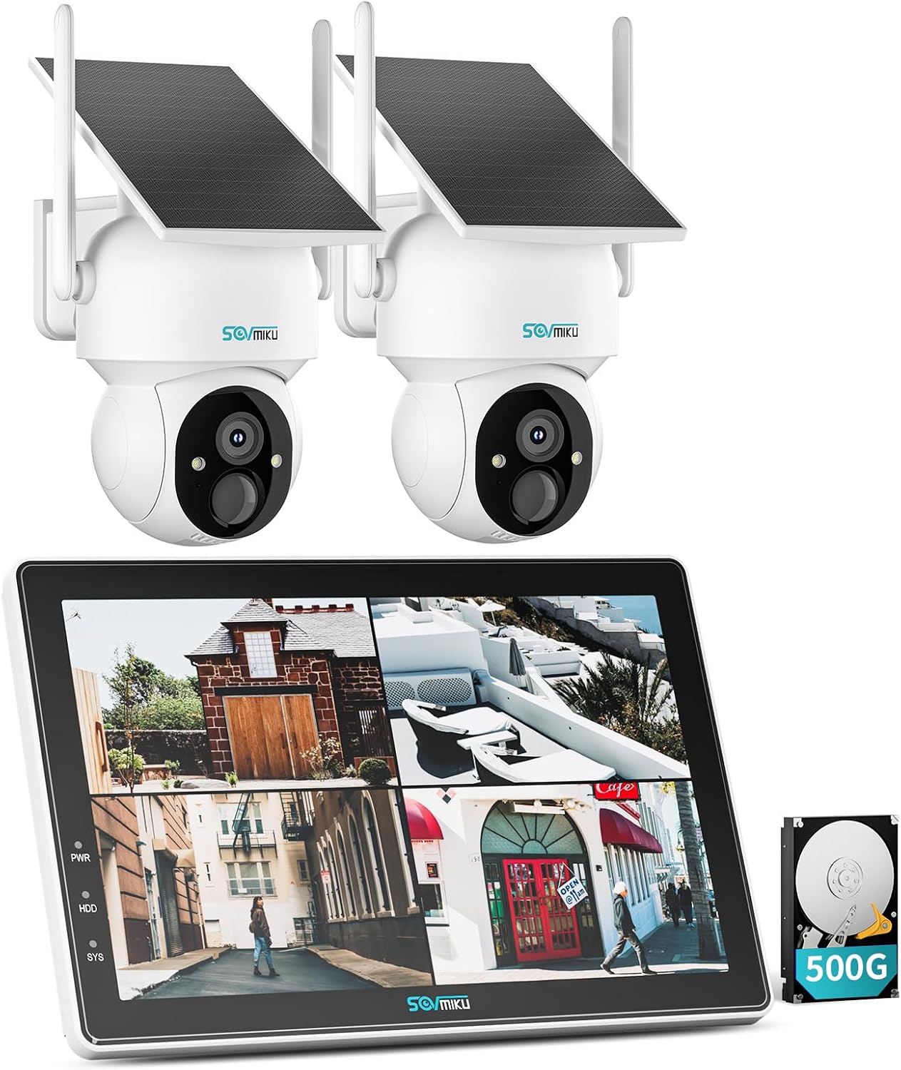 SOVMIKU Latest 8,000 mAh Security Camera, 2 Wireless Small NVR, 4MP Wireless Solar Cameras, Remote Monitoring, IP65 Waterproof Rating, AI Motion Detection, Indoor/Outdoor Security Security Security