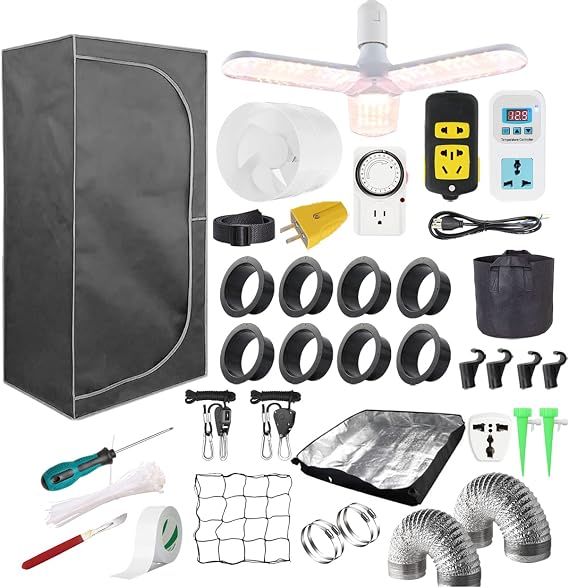 iMeshbean Grow Tent 48"x24"x80" Complete Grow Tent Kit Indoor Plant Growing Room LED Full Spectrum Grow Light Hydroponics Growing System Ventilation Inline Fan + Acceseries