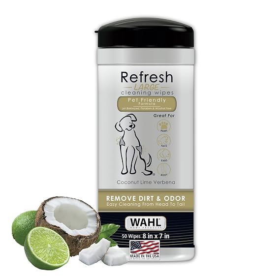 Wahl USA Pet Refresh Cleaning Wipes for Dogs, Coconut Lime Verbena, 50 ct